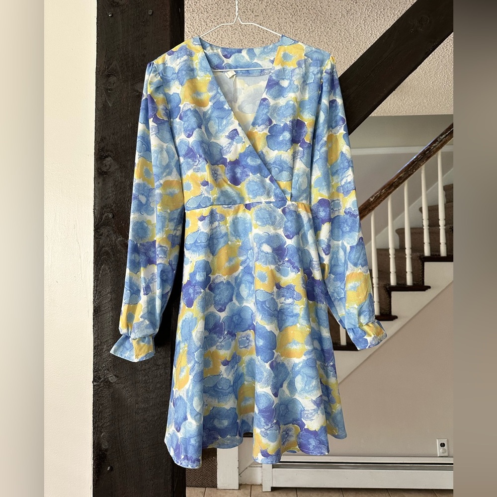 Faux-wrap long sleeve mini